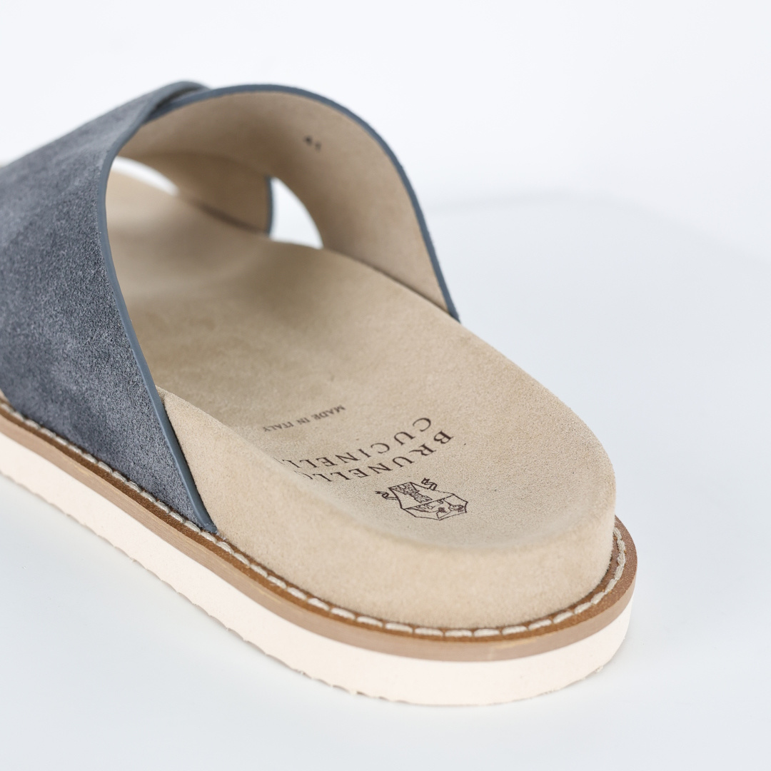 X1 版本 Brunello Cucinelli 绒面革 bc交叉拖 灰色鞋面甄选进口牛反绒皮打造，深棕