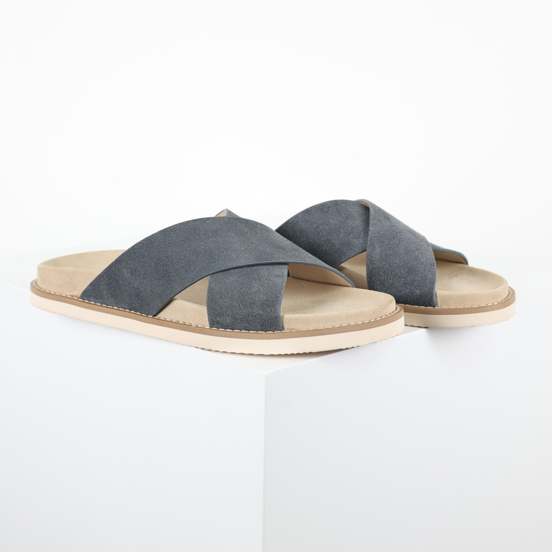 X1 版本 Brunello Cucinelli 绒面革 bc交叉拖 灰色鞋面甄选进口牛反绒皮打造，深棕