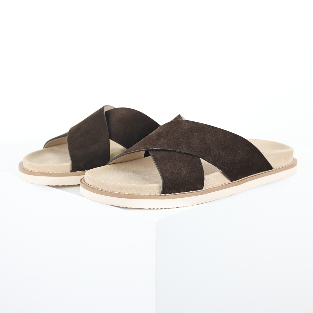 X1 版本 Brunello Cucinelli 绒面革 Bc交叉拖 棕色鞋面甄选进口牛反绒皮打造，深棕