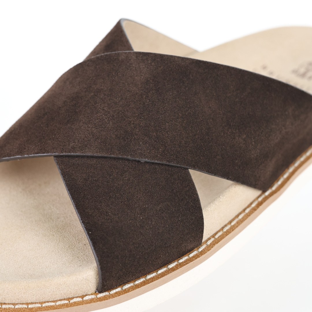 X1 版本 Brunello Cucinelli 绒面革 Bc交叉拖 棕色鞋面甄选进口牛反绒皮打造，深棕