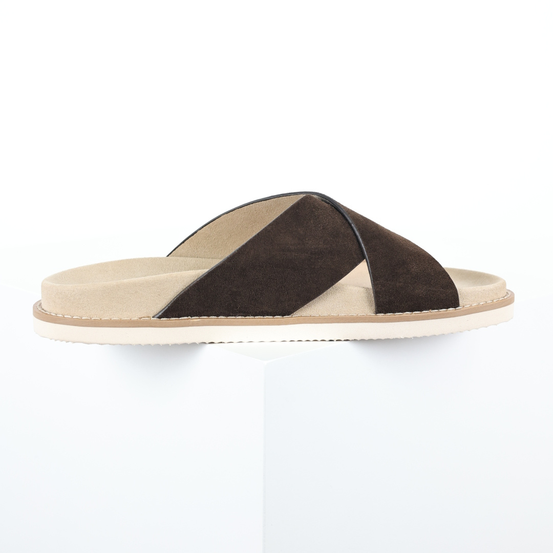 X1 版本 Brunello Cucinelli 绒面革 Bc交叉拖 棕色鞋面甄选进口牛反绒皮打造，深棕