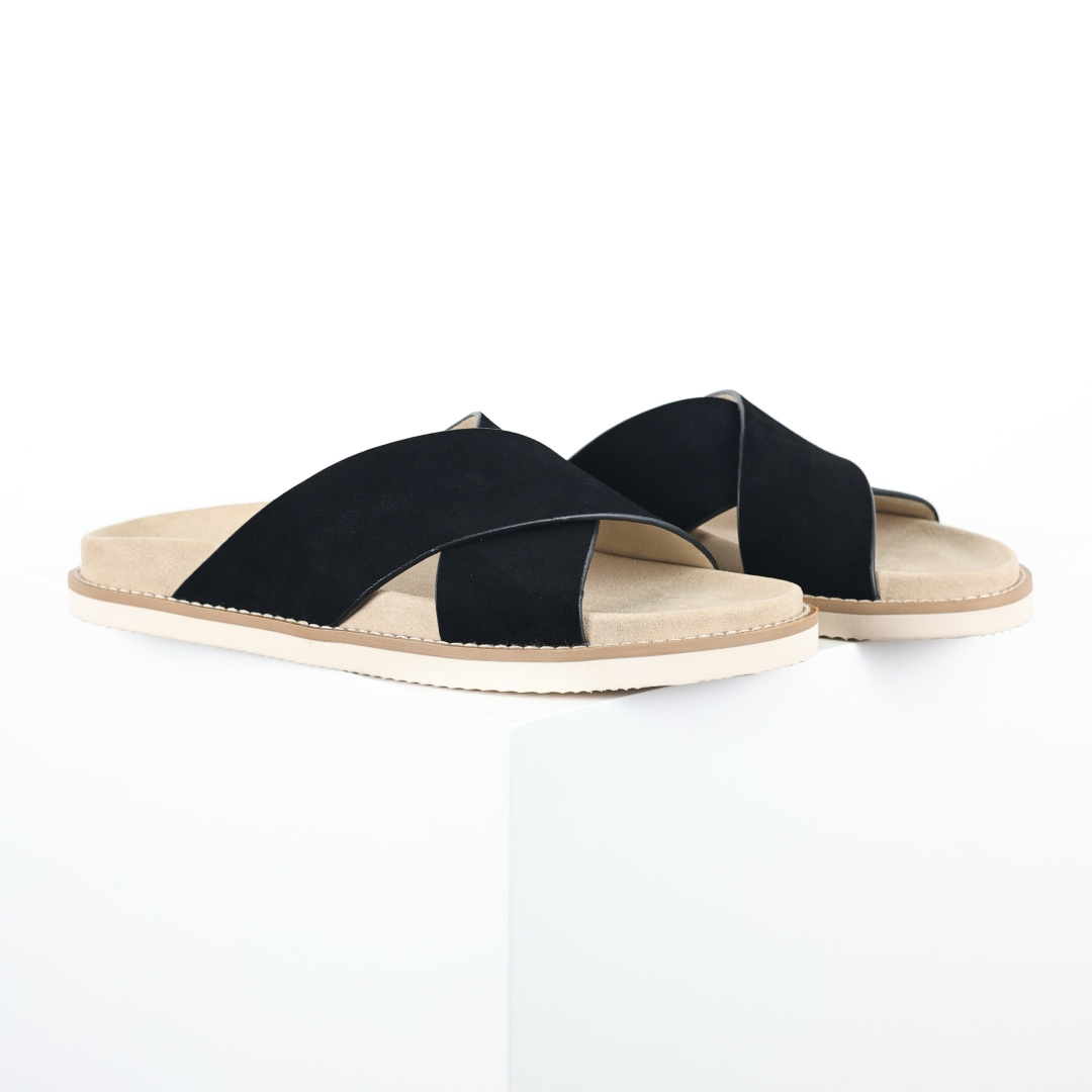 X1 版本 Brunello Cucinelli 绒面革 Bc交叉拖 黑色鞋面甄选进口牛反绒皮打造，深棕