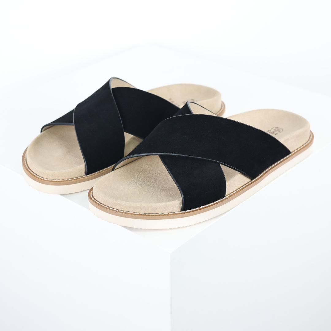 X1 版本 Brunello Cucinelli 绒面革 Bc交叉拖 黑色鞋面甄选进口牛反绒皮打造，深棕