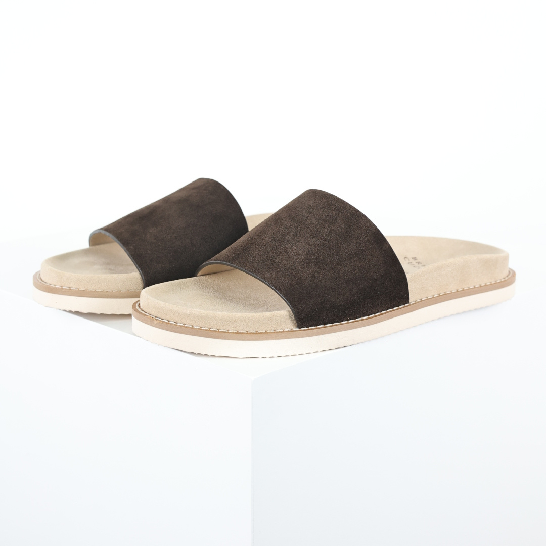 X1 版本 Brunello Cucinelli 绒面革 一字拖 深棕色鞋面甄选进口牛反绒皮打造，深棕色