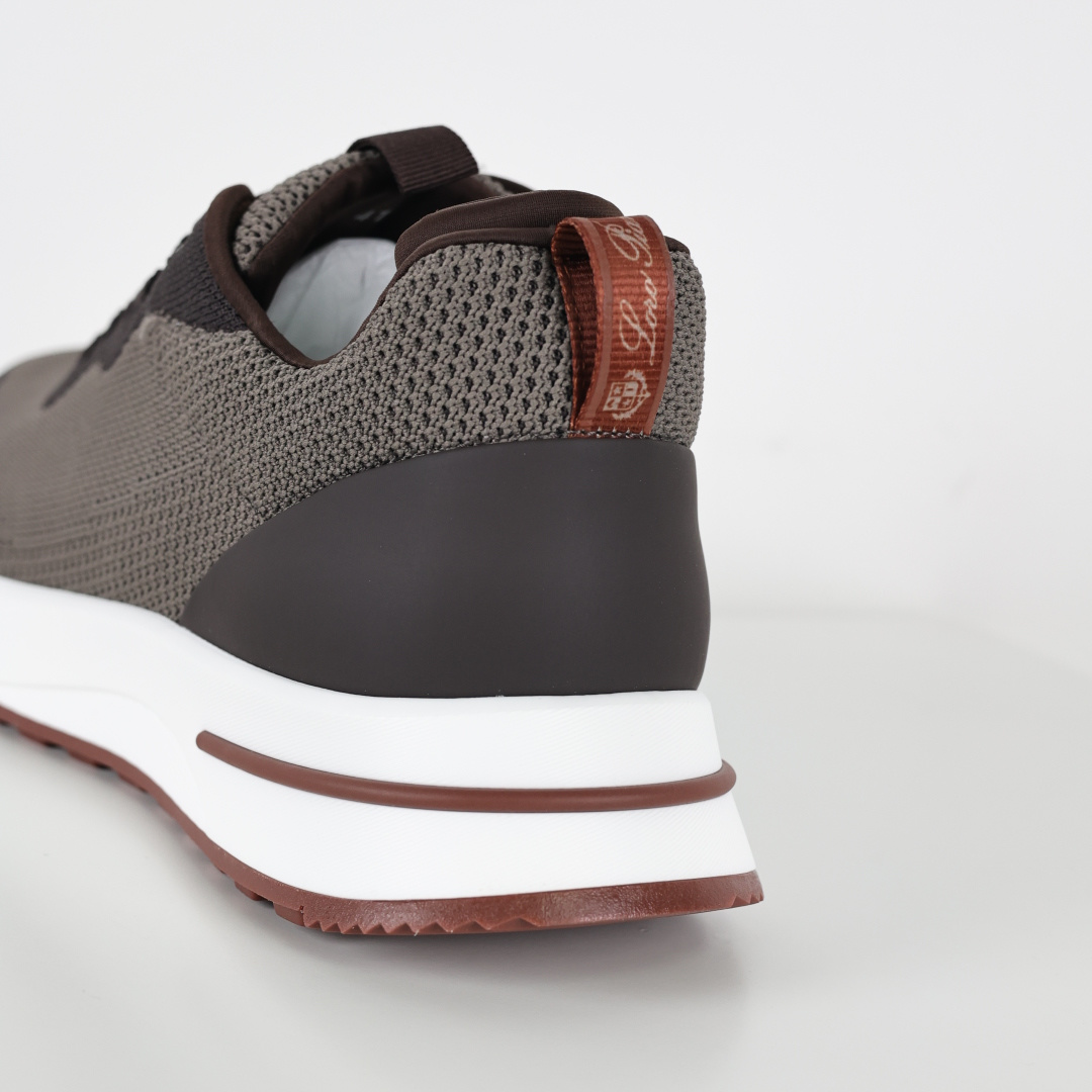 Loro Piana Week End Walk Evo 针织网面休闲运动鞋 男款牛皮革 网眼平底系带 运动鞋 黑灰/深