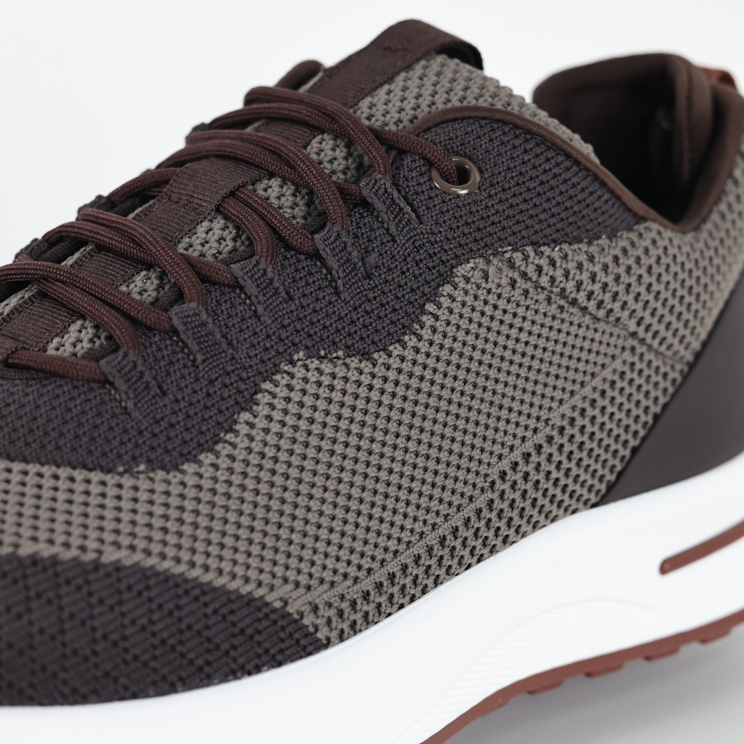 Loro Piana Week End Walk Evo 针织网面休闲运动鞋 男款牛皮革 网眼平底系带 运动鞋 黑灰/深