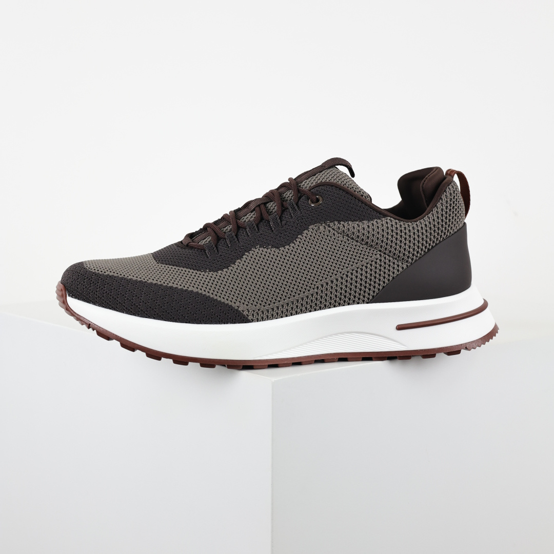 Loro Piana Week End Walk Evo 针织网面休闲运动鞋 男款牛皮革 网眼平底系带 运动鞋 黑灰/深