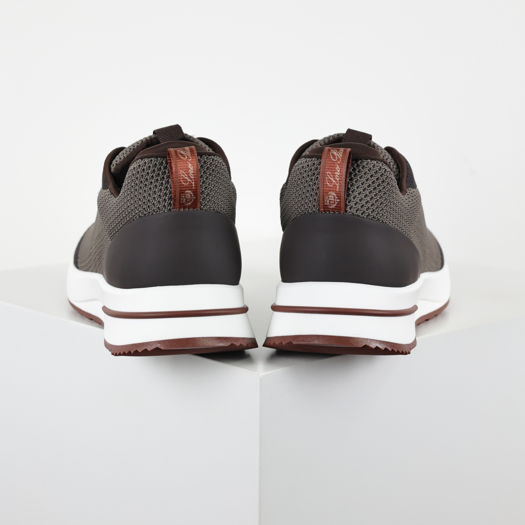 Loro Piana Week End Walk Evo 针织网面休闲运动鞋 男款牛皮革 网眼平底系带 运动鞋 黑灰/深