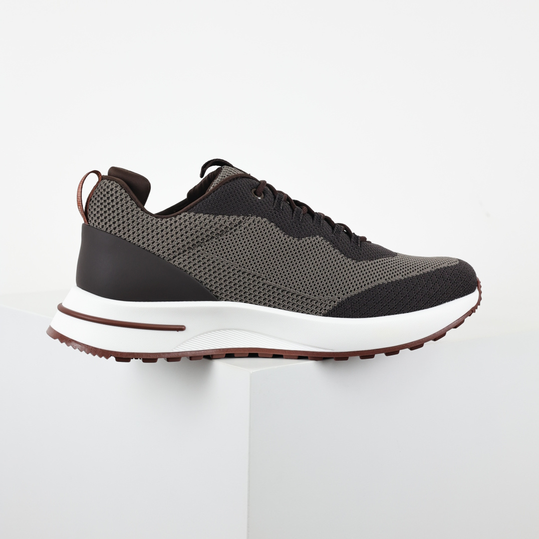 Loro Piana Week End Walk Evo 针织网面休闲运动鞋 男款牛皮革 网眼平底系带 运动鞋 黑灰/深