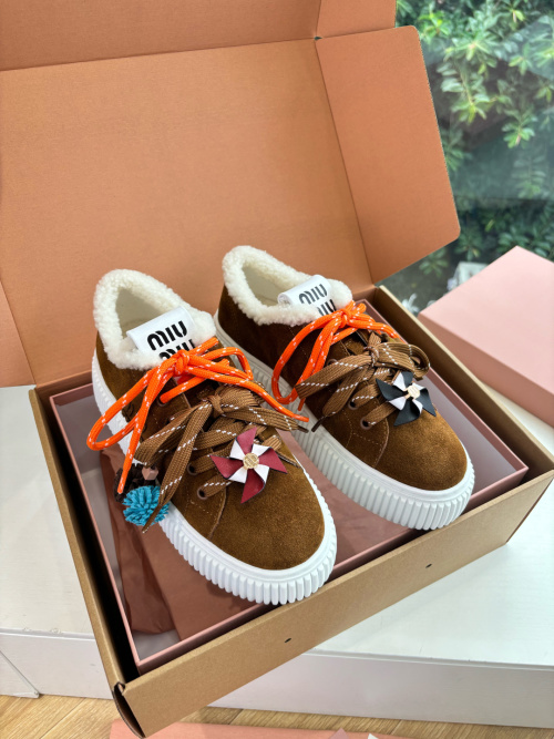 Miu Miu Shearling-Lined Suede Sneakers, Brown, Women's Size 35-41 1 Miu Miu Shearling-Lined Suede Sneakers, Brown, Women's Size 35-41