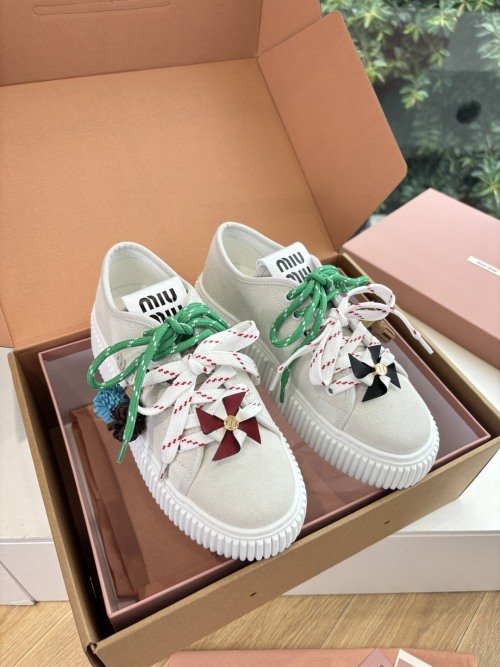 Miu Miu Women's Platform Sneakers White Suede Leather Round Toe Lace-Up Shoes 1 Miu Miu Women's Platform Sneakers White Suede Leather Round Toe Lace-Up Shoes