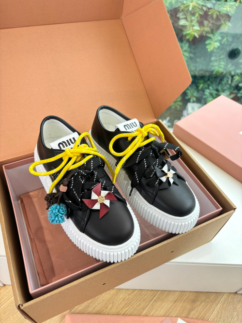 Miu Miu Women's Leather Low-Top Platform Sneakers with Pinwheel Detail