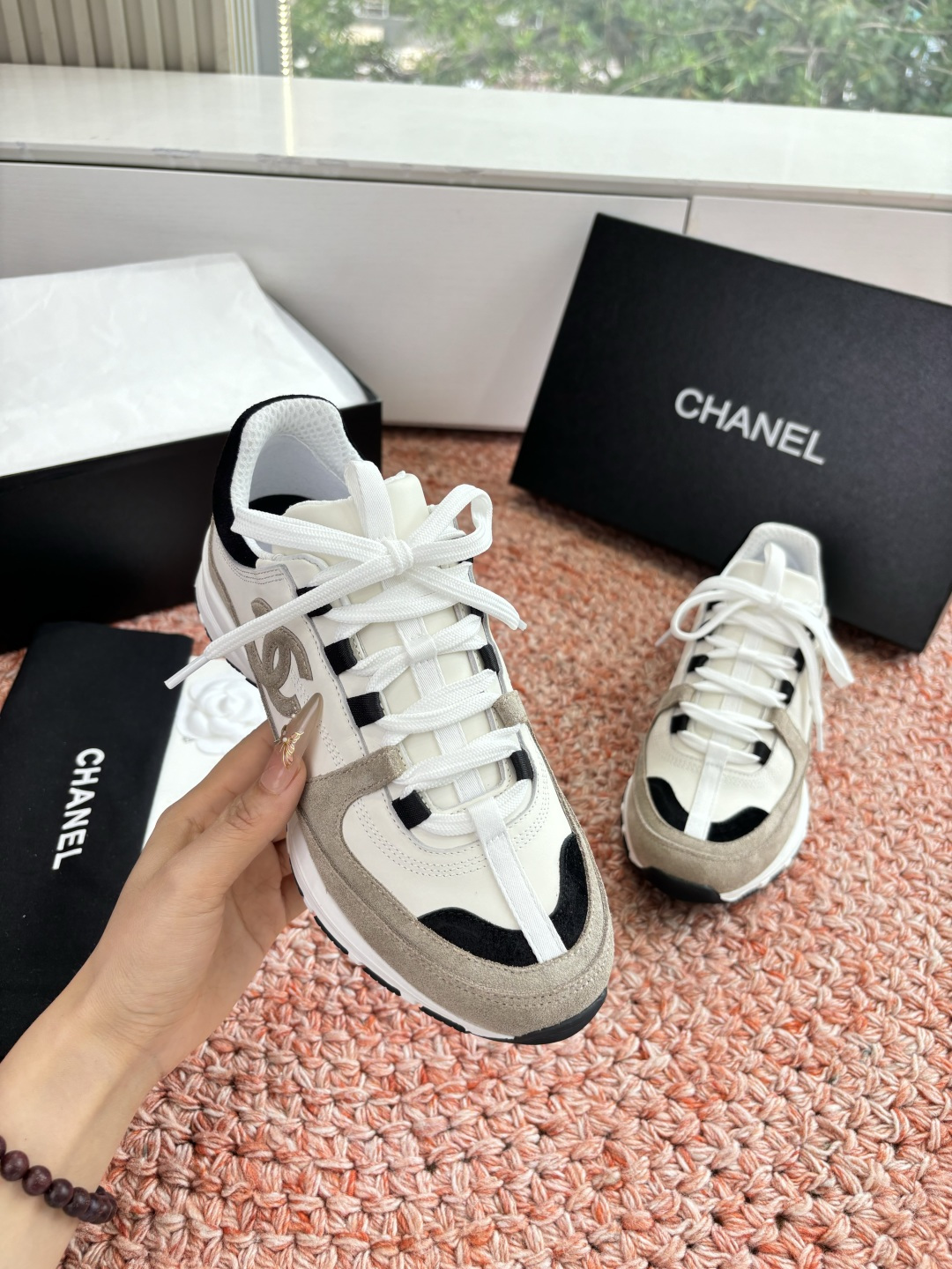 G059😀所见即所得CHANEL/香奈儿新款小香风麂皮圆头熊猫菱格厚底运动鞋时尚增高鞋休闲鞋 面料：进口磨砂牛皮 内里：