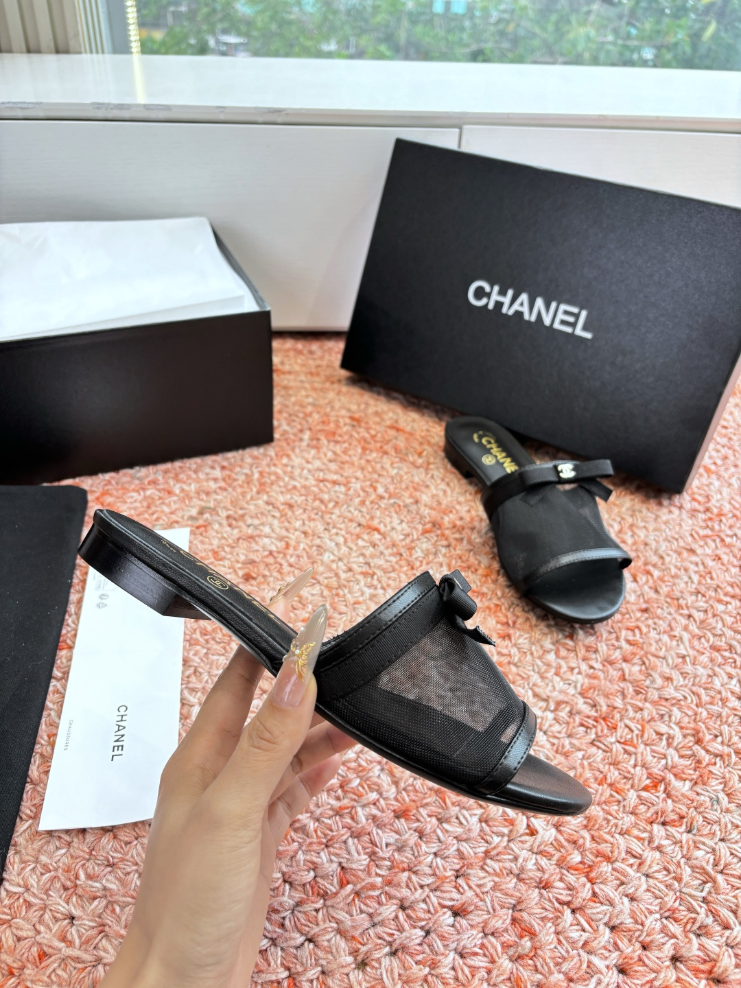 P厂价310🌾G299所见即所得CHANE*｜小香26C新品网纱双C蝴蝶结拖鞋当小香经典符号邂逅26C夏