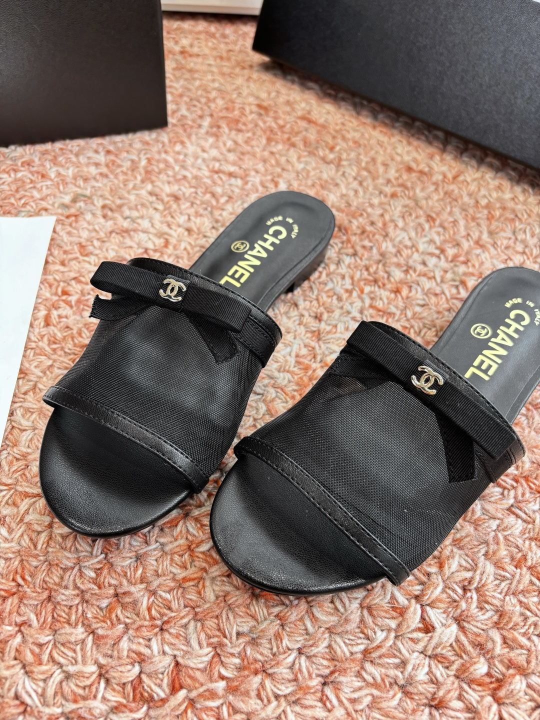 P厂价310🌾G299所见即所得CHANE*｜小香26C新品网纱双C蝴蝶结拖鞋当小香经典符号邂逅26C夏