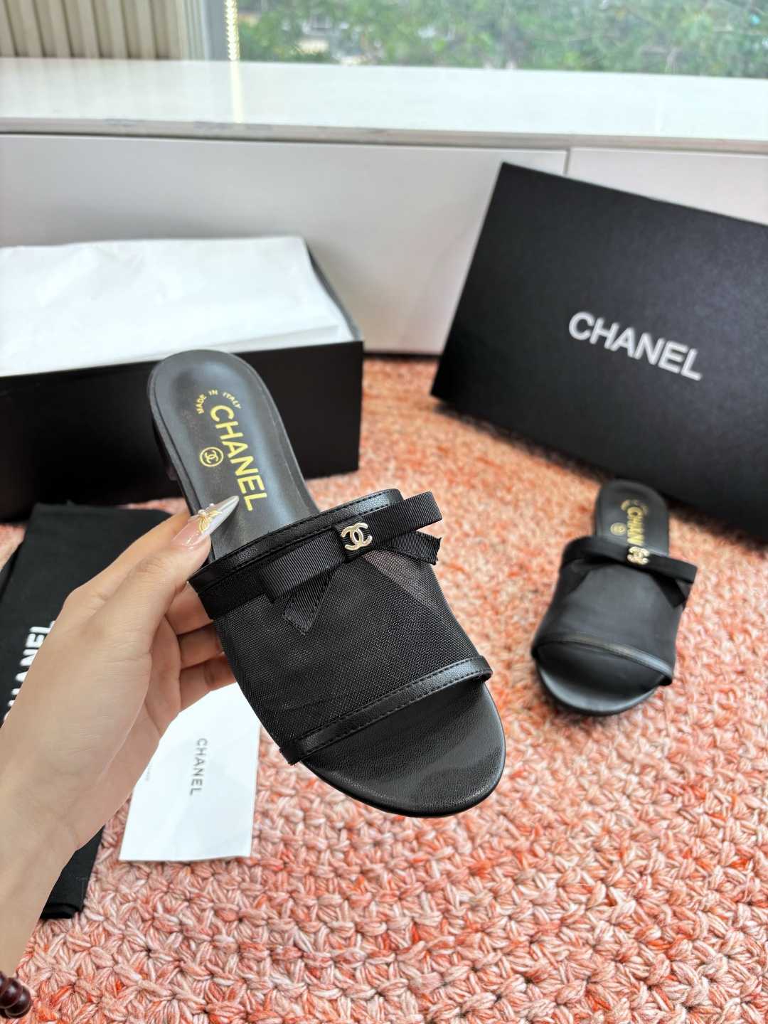 P厂价310🌾G299所见即所得CHANE*｜小香26C新品网纱双C蝴蝶结拖鞋当小香经典符号邂逅26C夏