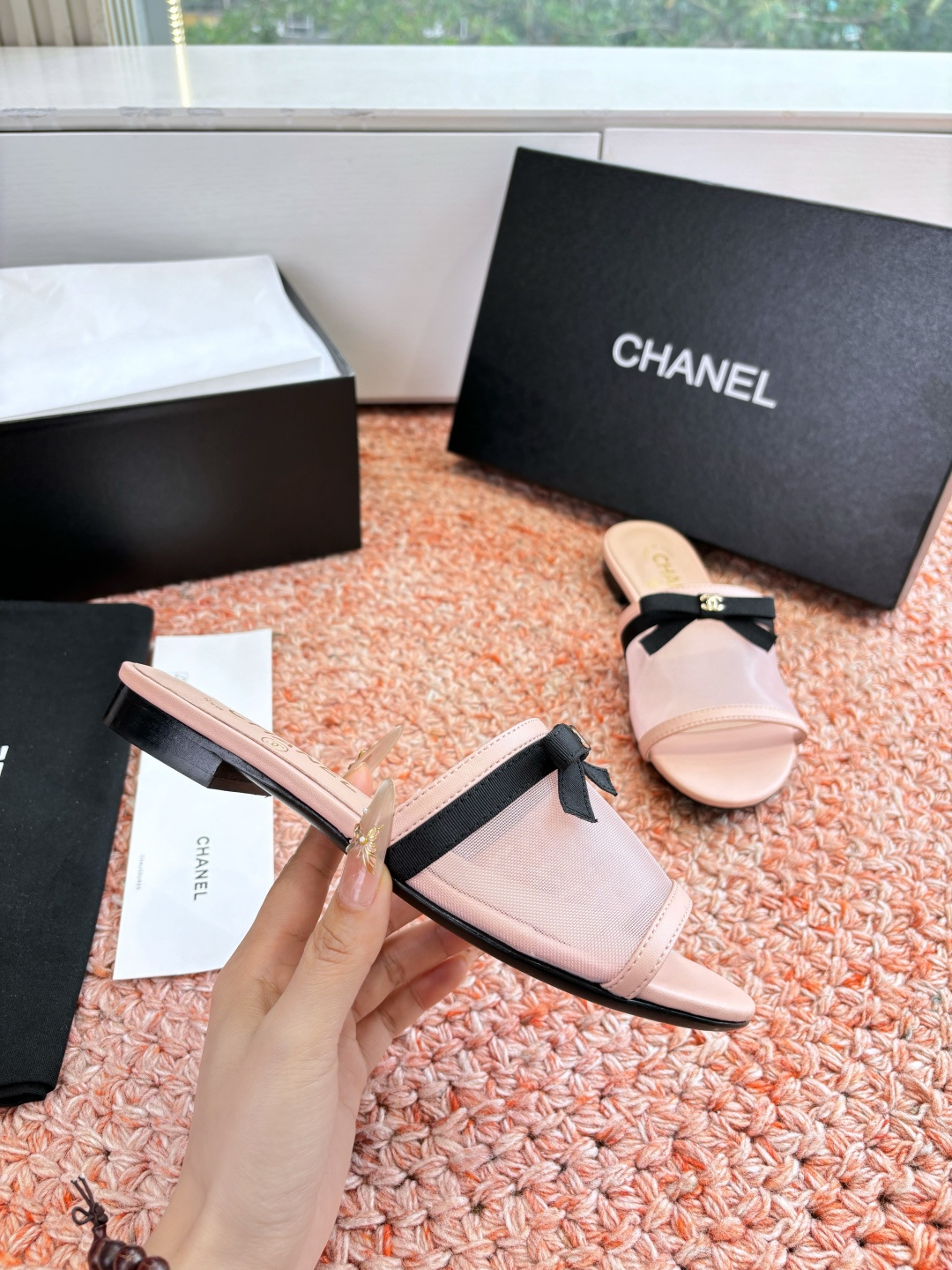 P厂价310🌾G299所见即所得CHANE*｜小香26C新品网纱双C蝴蝶结拖鞋当小香经典符号邂逅26C夏