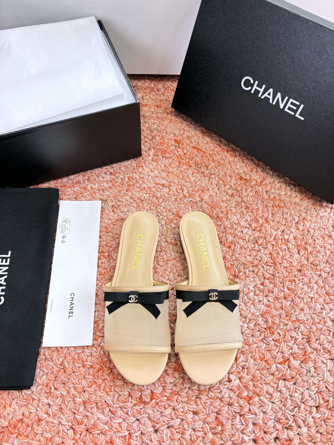 P厂价310🌾G299所见即所得CHANE*｜小香26C新品网纱双C蝴蝶结拖鞋当小香经典符号邂逅26C夏