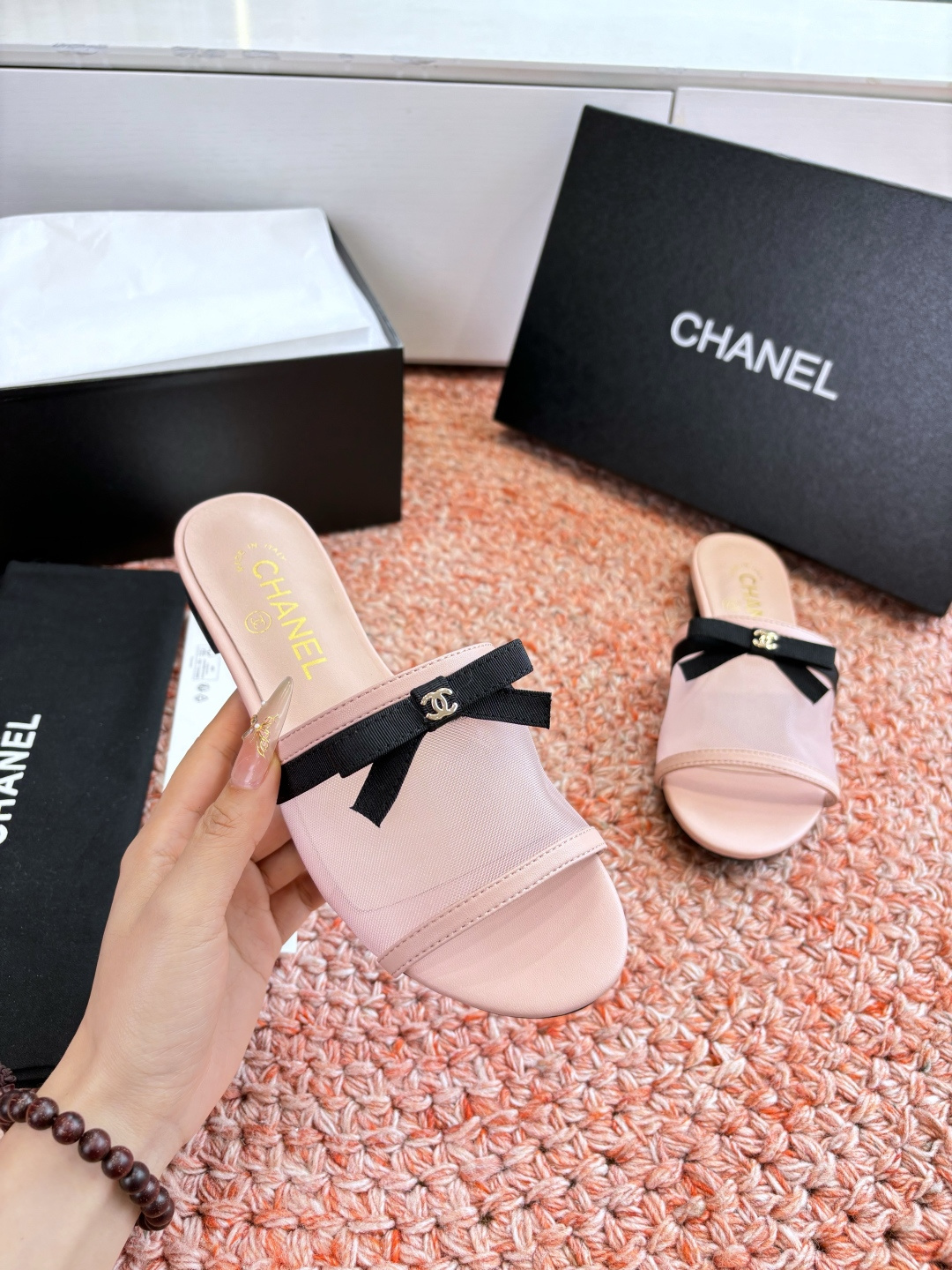 P厂价310🌾G299所见即所得CHANE*｜小香26C新品网纱双C蝴蝶结拖鞋当小香经典符号邂逅26C夏