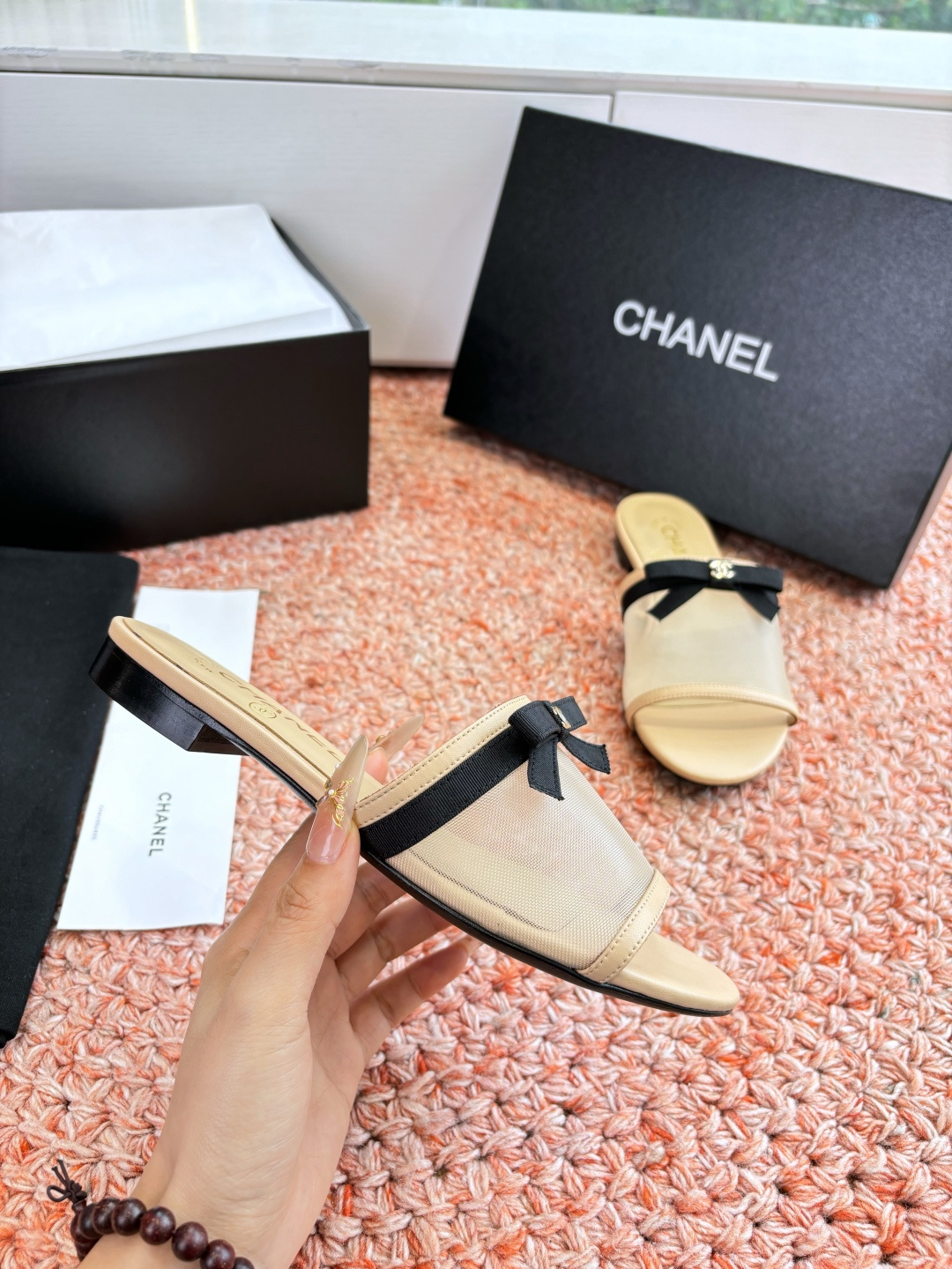 P厂价310🌾G299所见即所得CHANE*｜小香26C新品网纱双C蝴蝶结拖鞋当小香经典符号邂逅26C夏