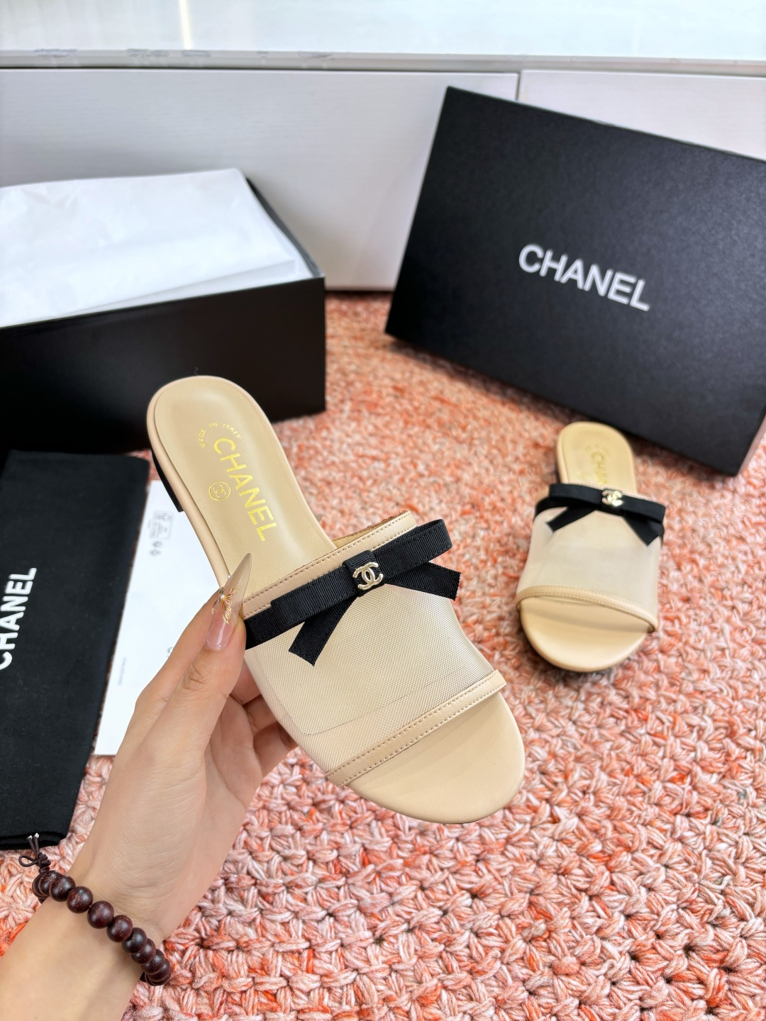 P厂价310🌾G299所见即所得CHANE*｜小香26C新品网纱双C蝴蝶结拖鞋当小香经典符号邂逅26C夏