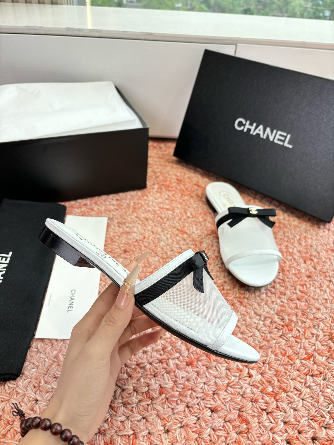 P厂价310🌾G299所见即所得CHANE*｜小香26C新品网纱双C蝴蝶结拖鞋当小香经典符号邂逅26C夏