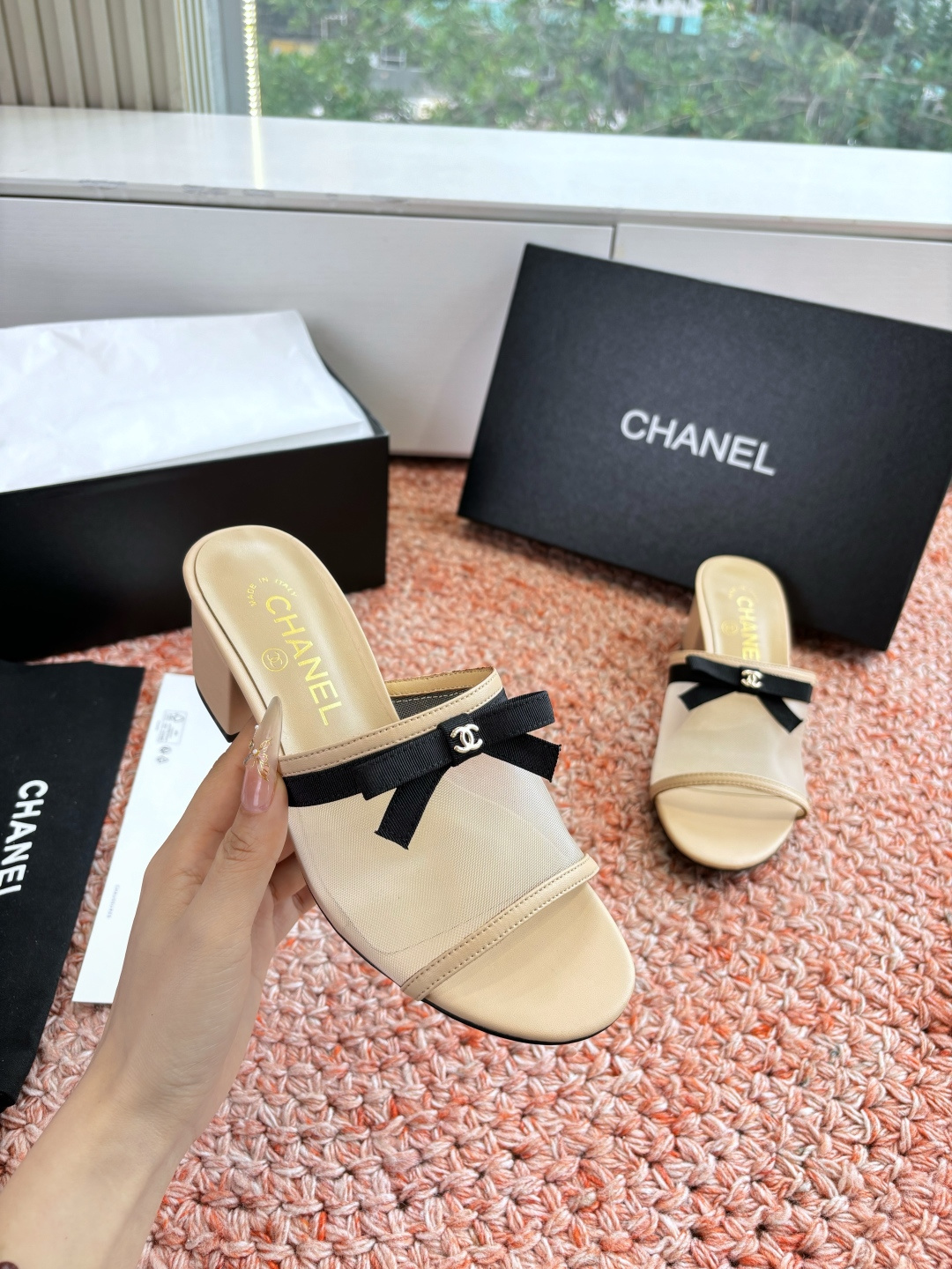 P厂价310🌾G299所见即所得CHANE*｜小香26C新品网纱双C蝴蝶结拖鞋当小香经典符号邂逅26C夏