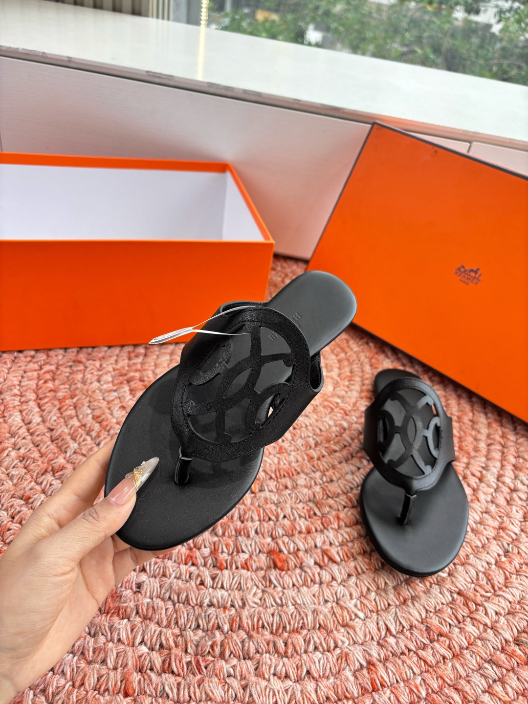 🌾G203高端品质H家 2026春夏新款 HERMES爱马仕H猪鼻子拖鞋一字平底真皮外穿凉鞋女扣平底金属