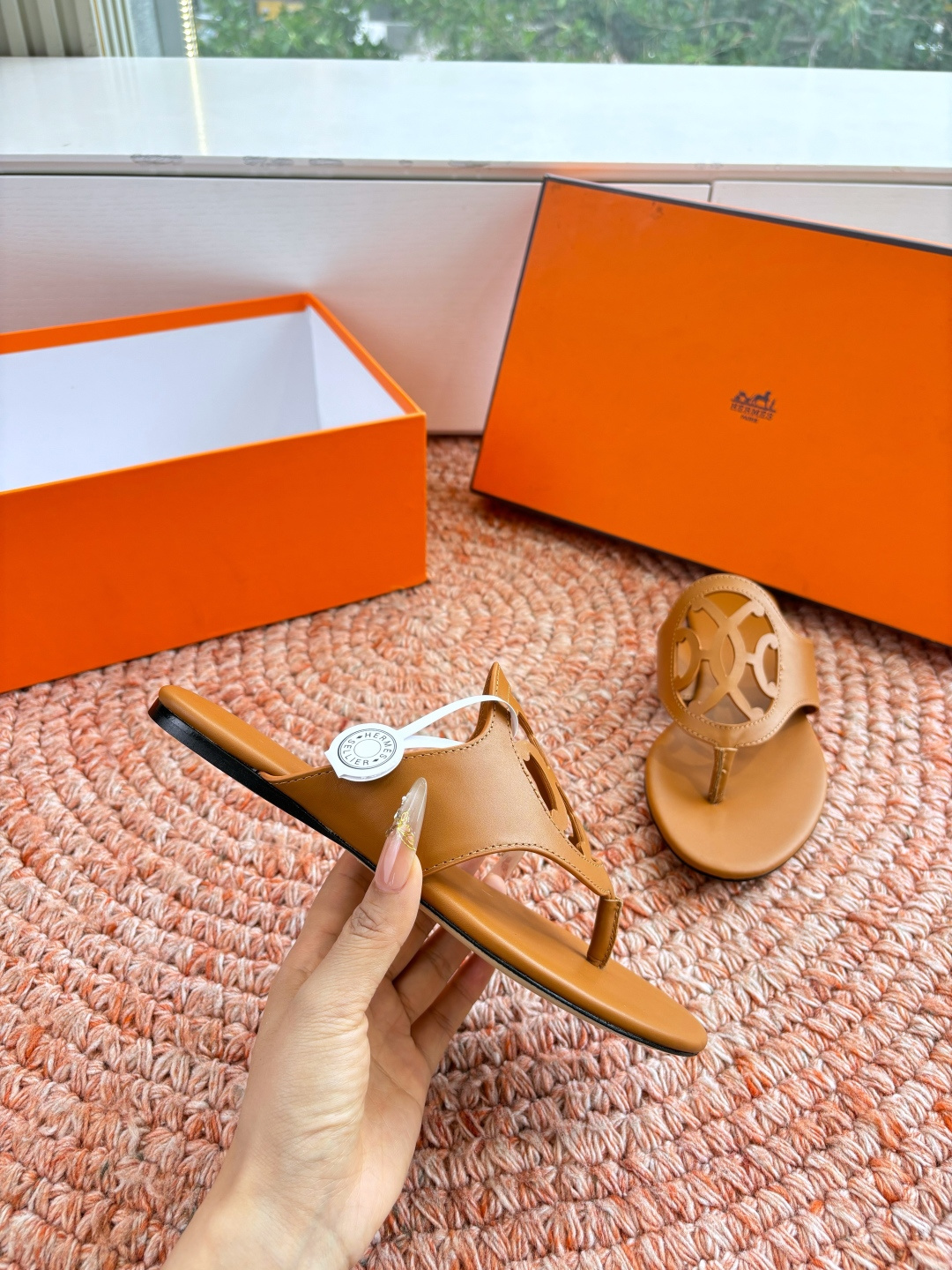 🌾G203高端品质H家 2026春夏新款 HERMES爱马仕H猪鼻子拖鞋一字平底真皮外穿凉鞋女扣平底金属