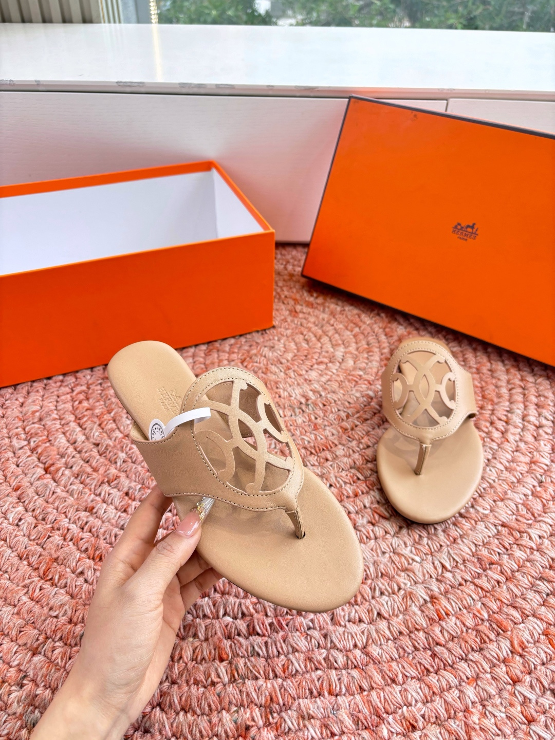 🌾G203高端品质H家 2026春夏新款 HERMES爱马仕H猪鼻子拖鞋一字平底真皮外穿凉鞋女扣平底金属