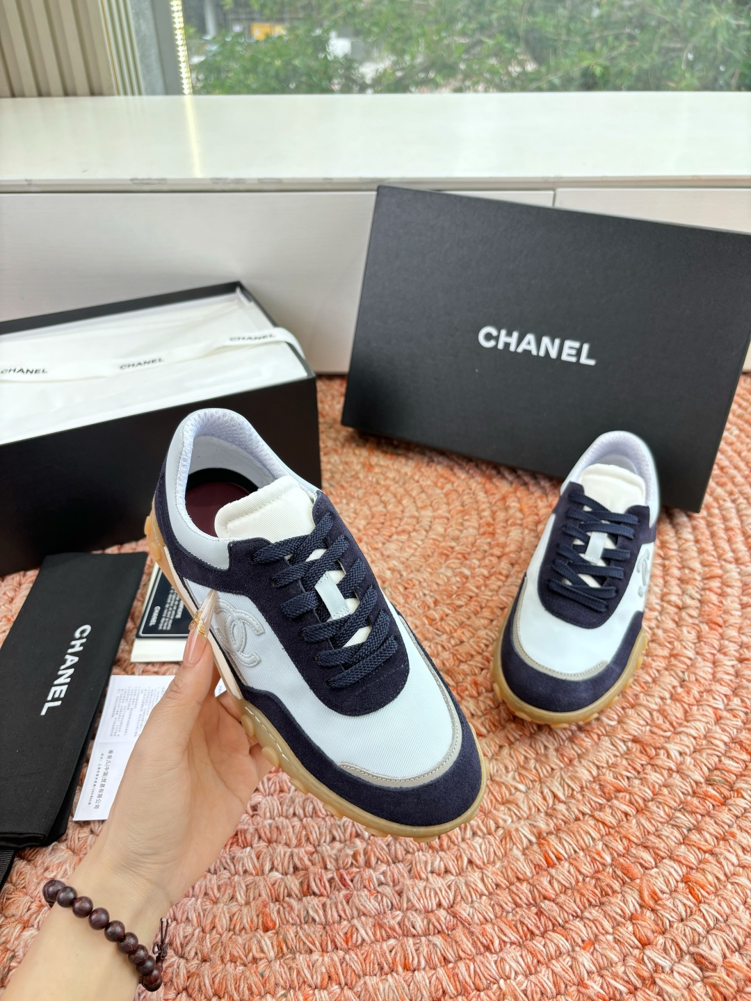 P🌾G266😀CHANEL/香奈儿2026新款小香风麂皮圆头布面运动鞋时尚增高鞋休闲鞋德训鞋面料：磨砂牛