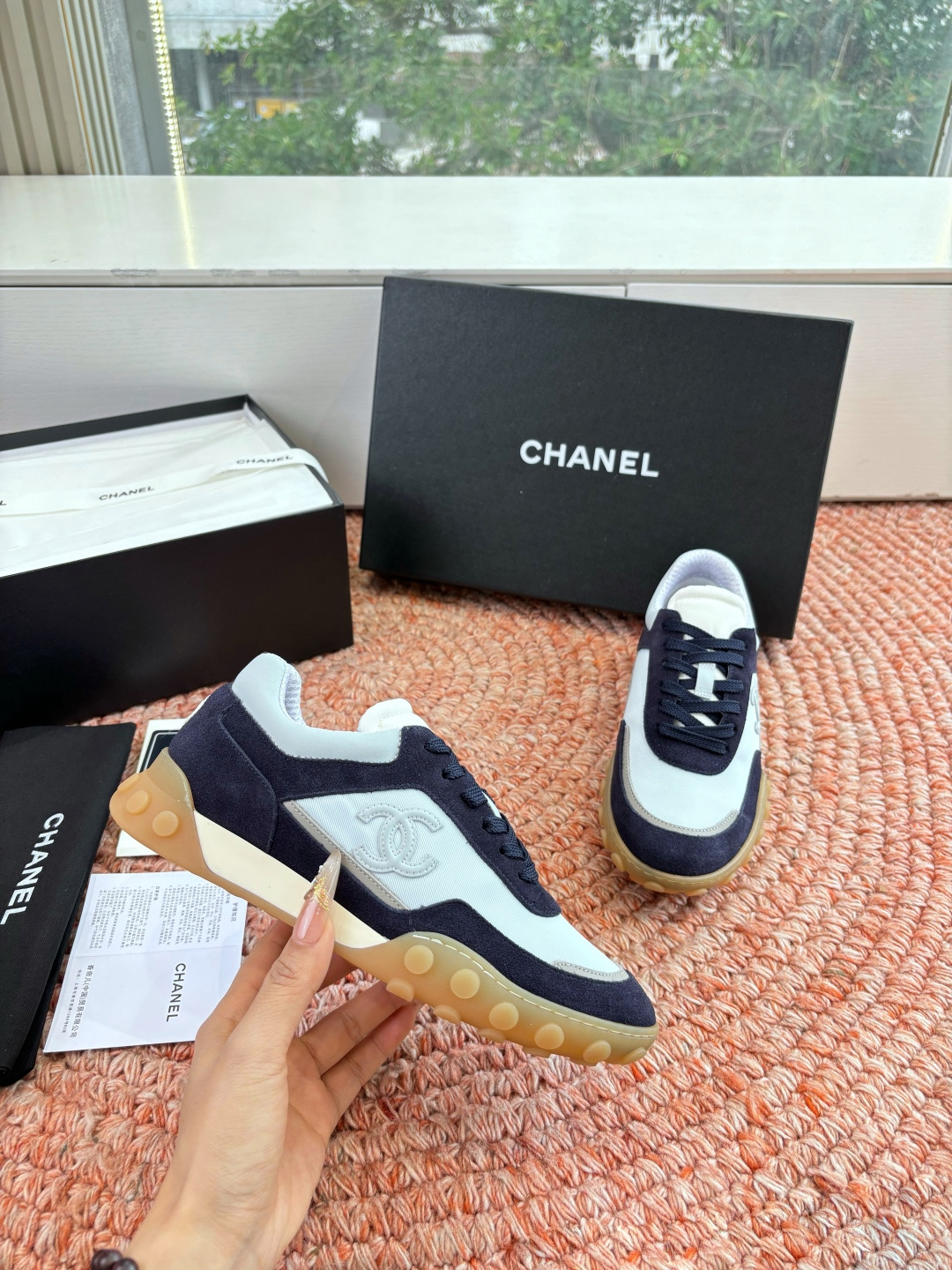 P🌾G266😀CHANEL/香奈儿2026新款小香风麂皮圆头布面运动鞋时尚增高鞋休闲鞋德训鞋面料：磨砂牛