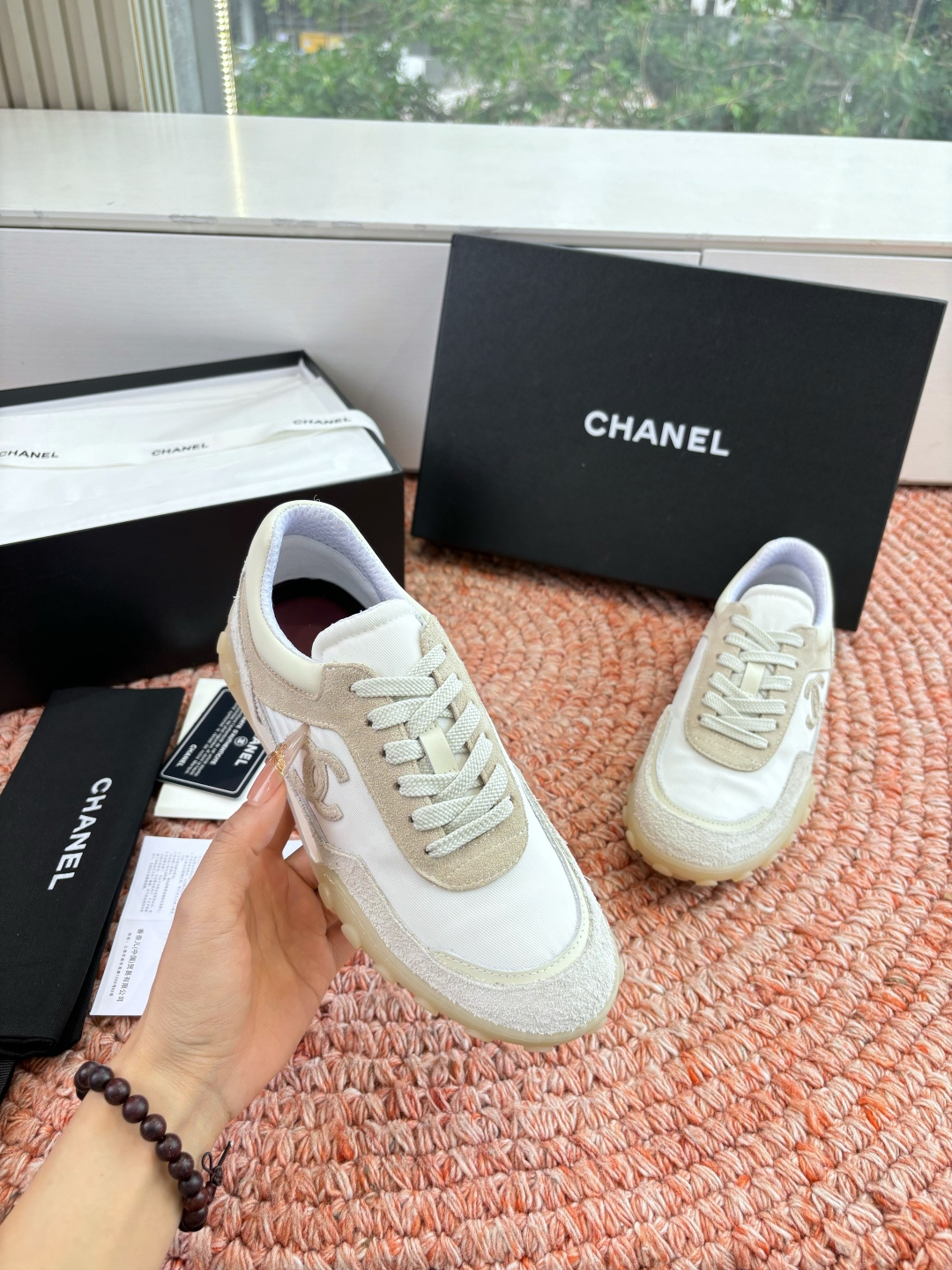 P🌾G266😀CHANEL/香奈儿2026新款小香风麂皮圆头布面运动鞋时尚增高鞋休闲鞋德训鞋面料：磨砂牛