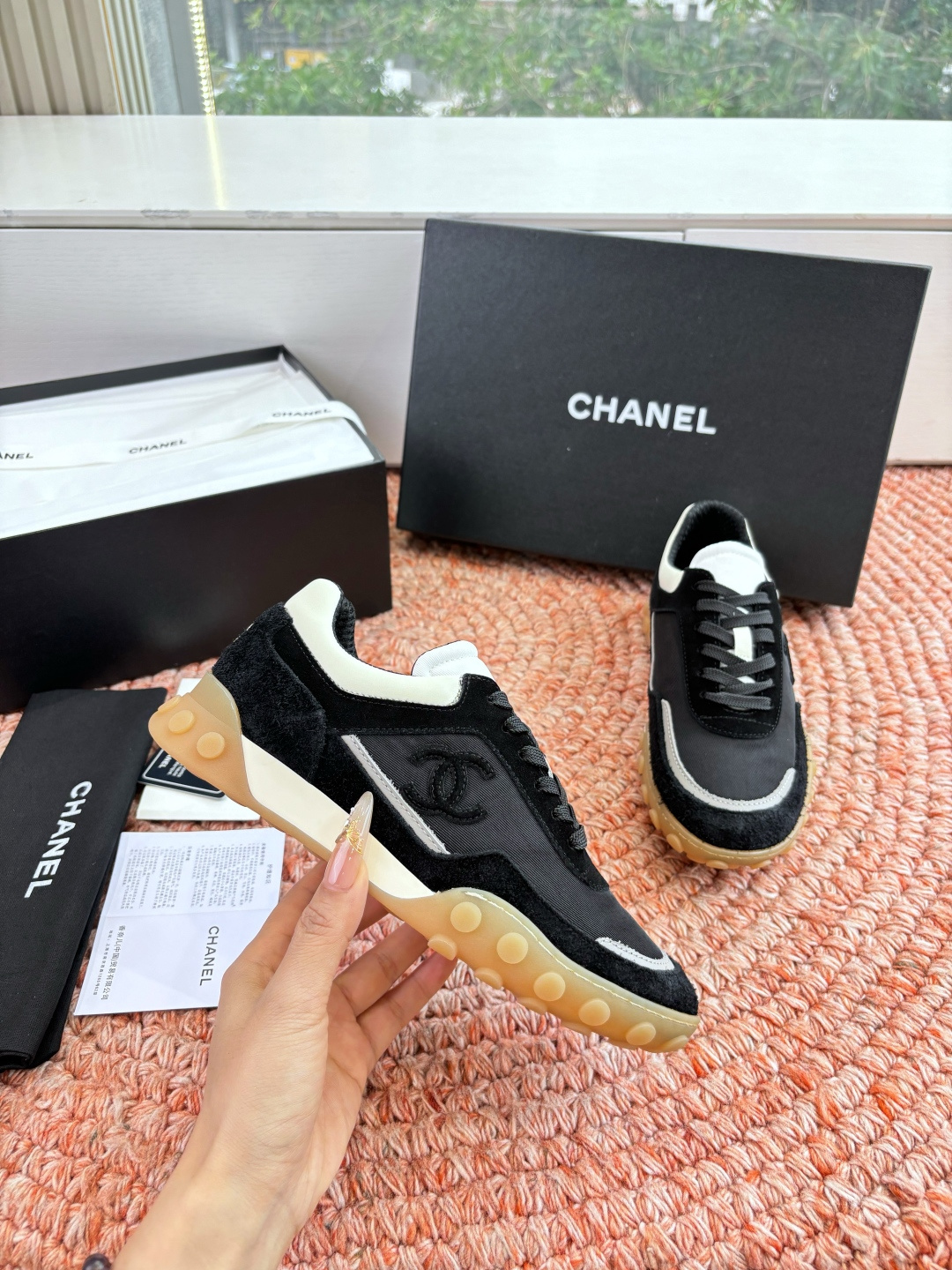 P🌾G266😀CHANEL/香奈儿2026新款小香风麂皮圆头布面运动鞋时尚增高鞋休闲鞋德训鞋面料：磨砂牛