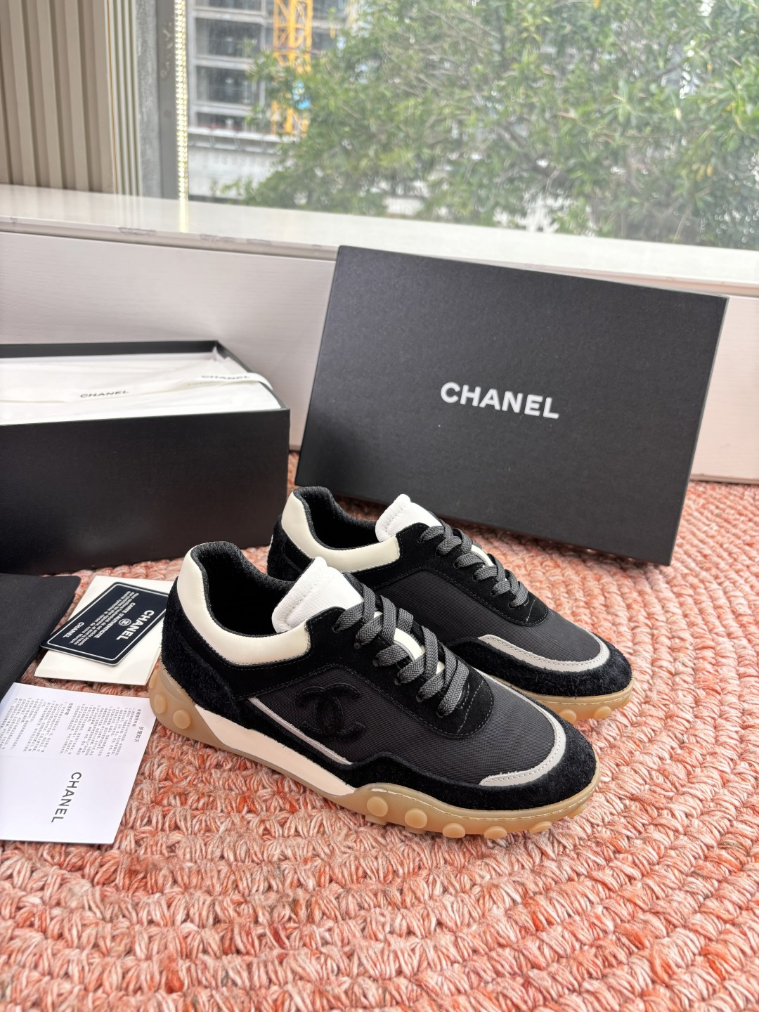 P🌾G266😀CHANEL/香奈儿2026新款小香风麂皮圆头布面运动鞋时尚增高鞋休闲鞋德训鞋面料：磨砂牛