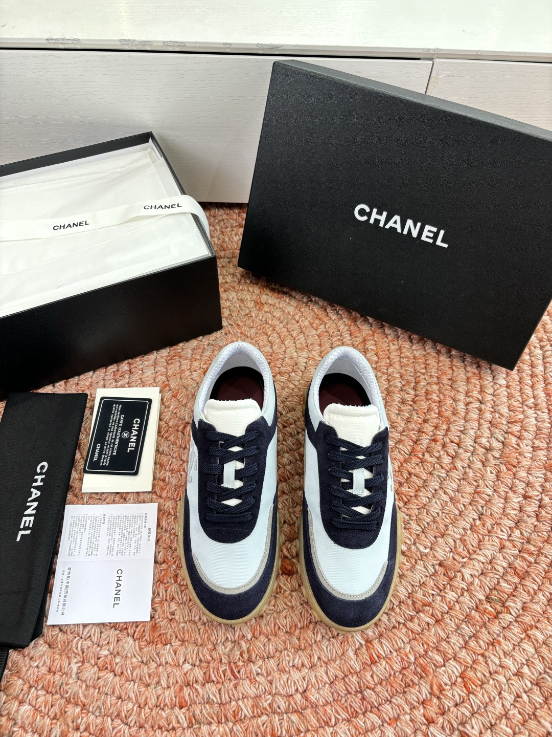 P🌾G266😀CHANEL/香奈儿2026新款小香风麂皮圆头布面运动鞋时尚增高鞋休闲鞋德训鞋面料：磨砂牛