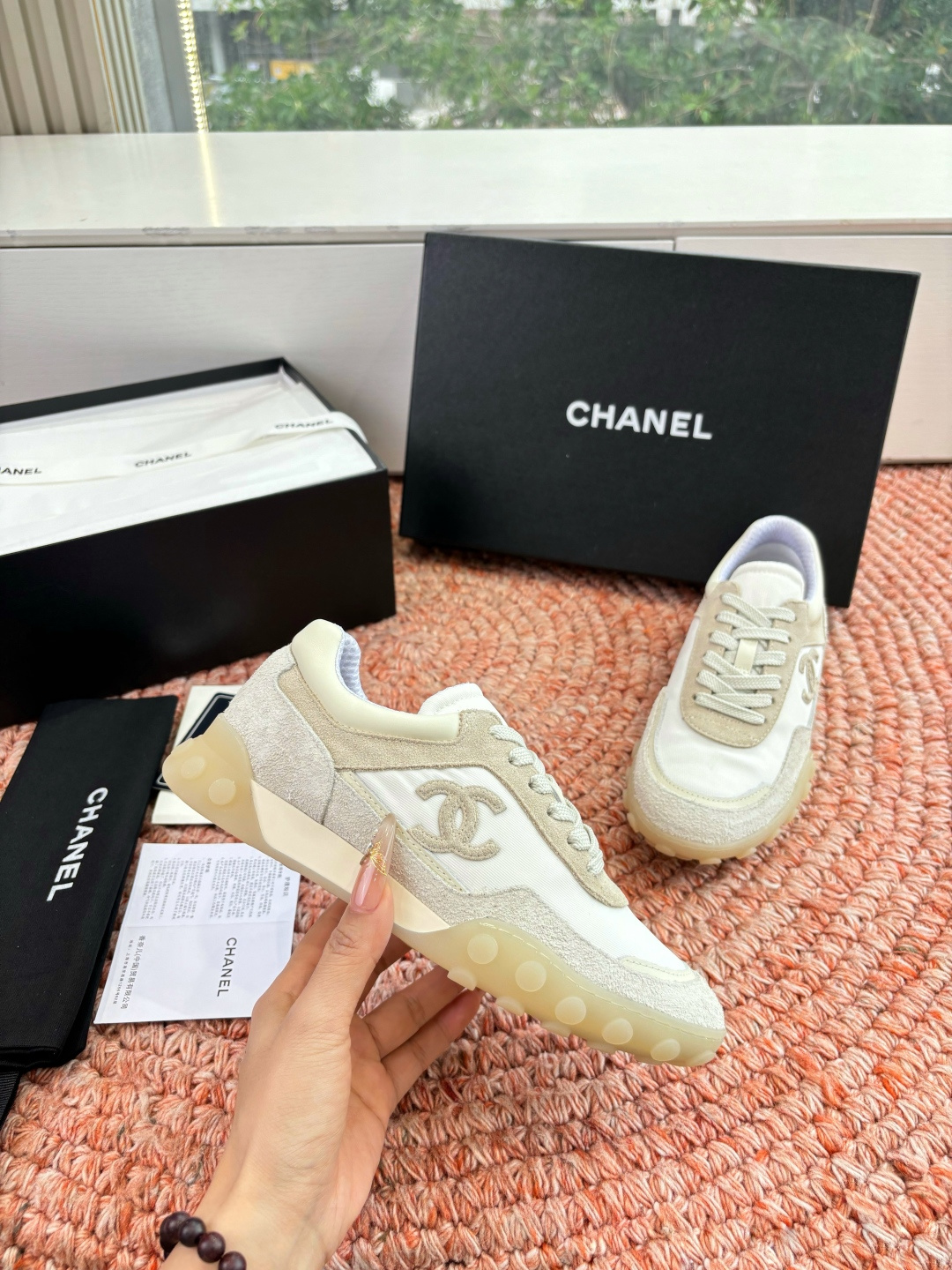 P🌾G266😀CHANEL/香奈儿2026新款小香风麂皮圆头布面运动鞋时尚增高鞋休闲鞋德训鞋面料：磨砂牛