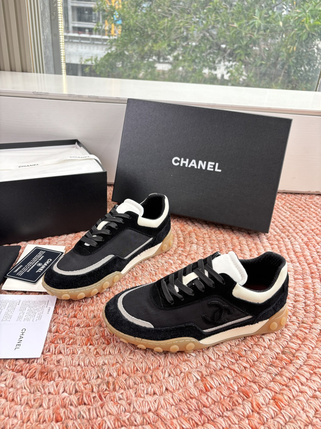 P🌾G266😀CHANEL/香奈儿2026新款小香风麂皮圆头布面运动鞋时尚增高鞋休闲鞋德训鞋面料：磨砂牛