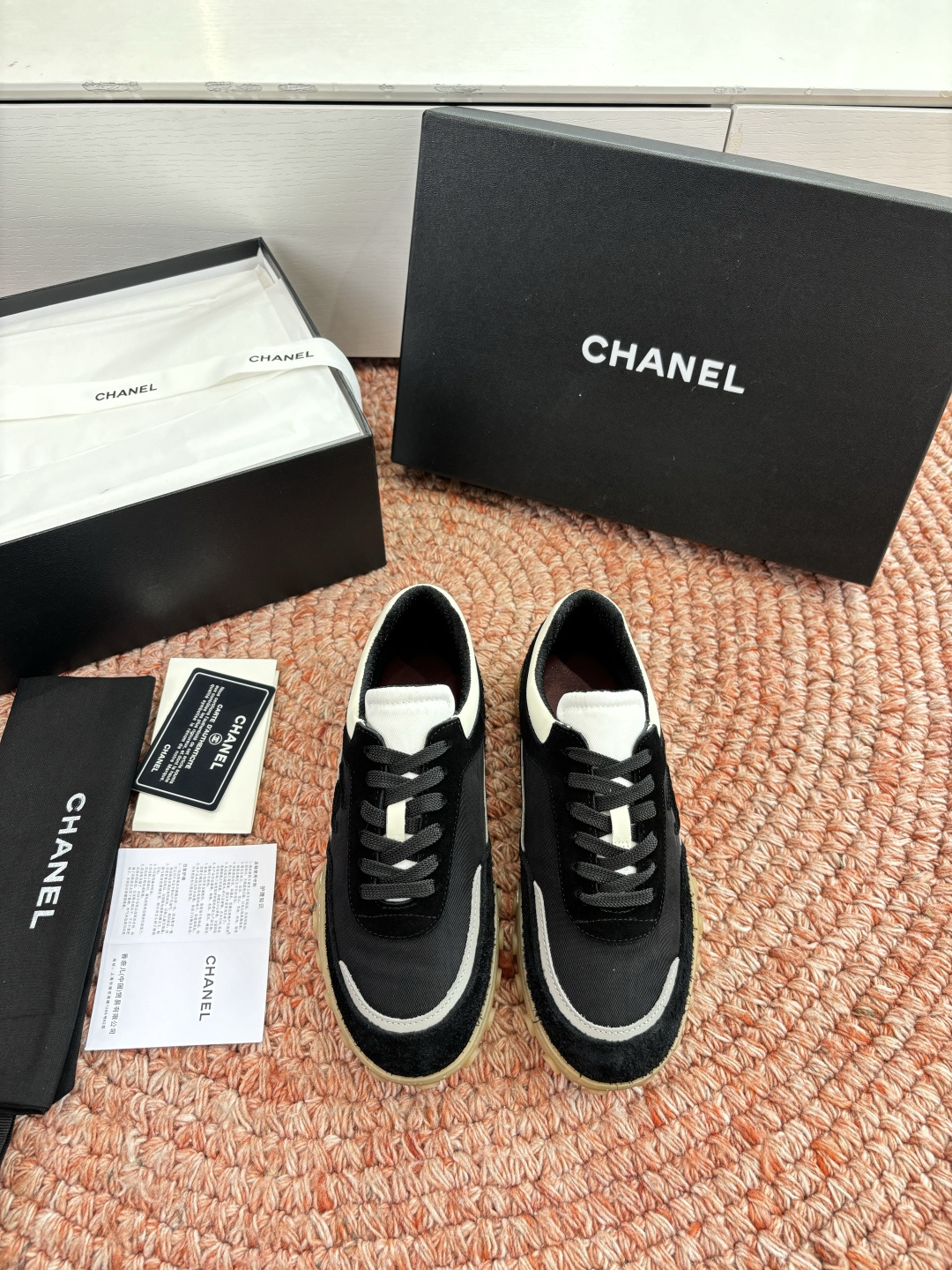 P🌾G266😀CHANEL/香奈儿2026新款小香风麂皮圆头布面运动鞋时尚增高鞋休闲鞋德训鞋面料：磨砂牛