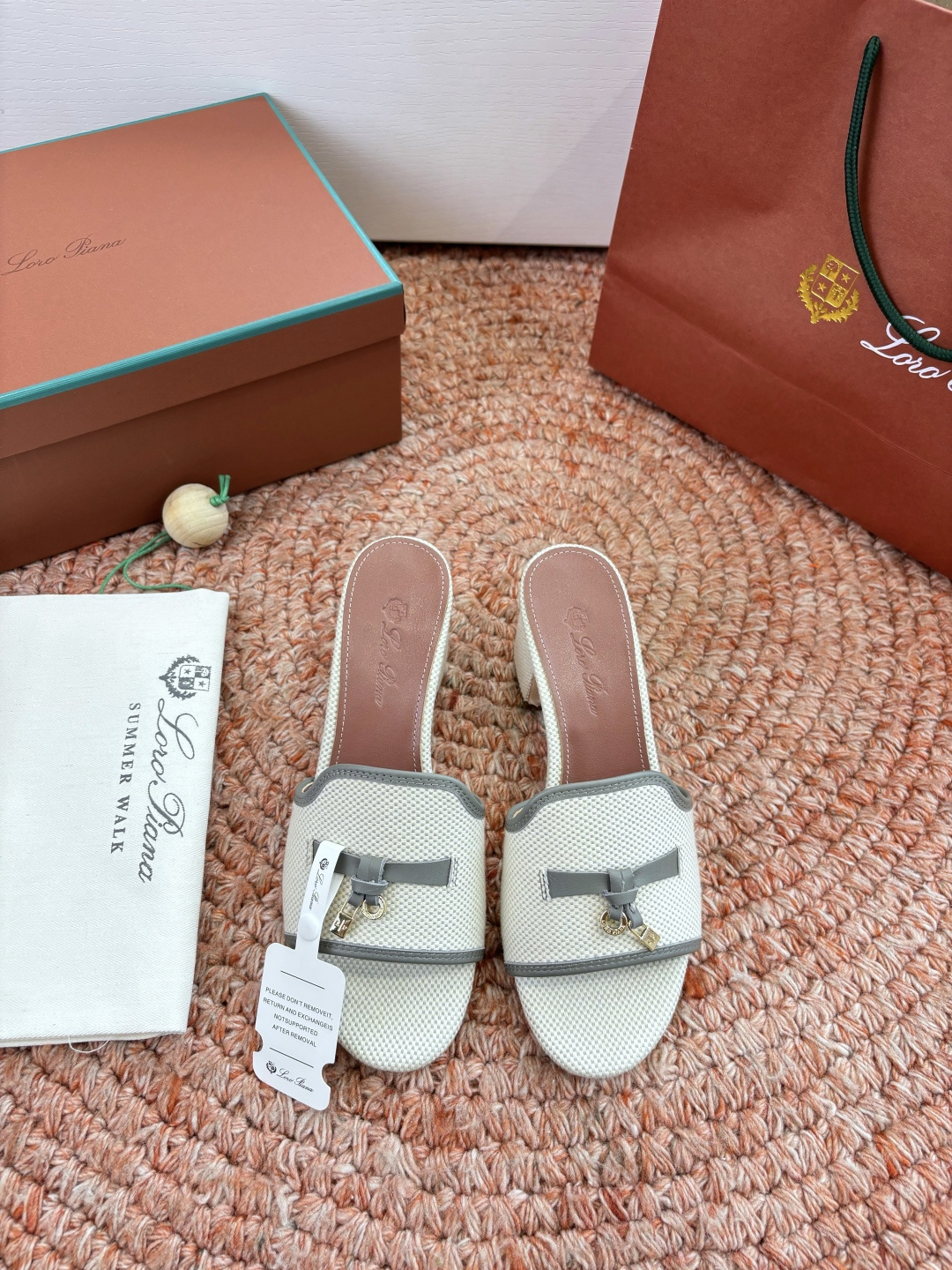 🌾G131😁Loro piana代购级拖鞋lp这款亚麻帆布拖鞋搭配饰有Loro Piana My Cha