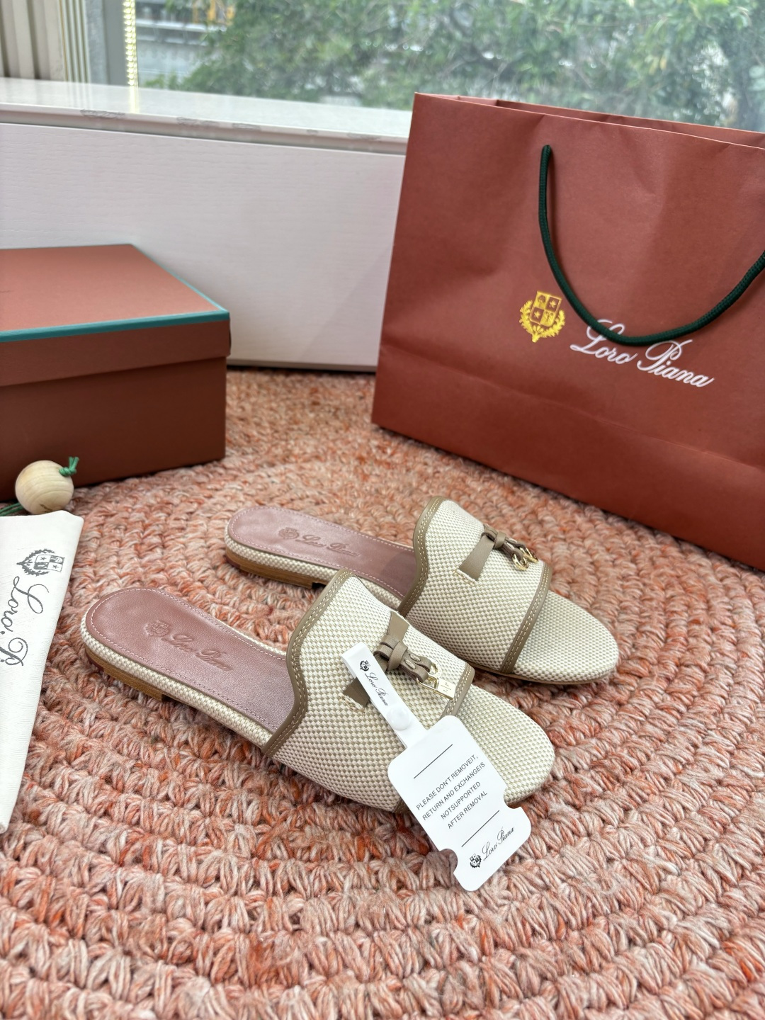 🌾G131😁Loro piana代购级拖鞋lp这款亚麻帆布拖鞋搭配饰有Loro Piana My Cha