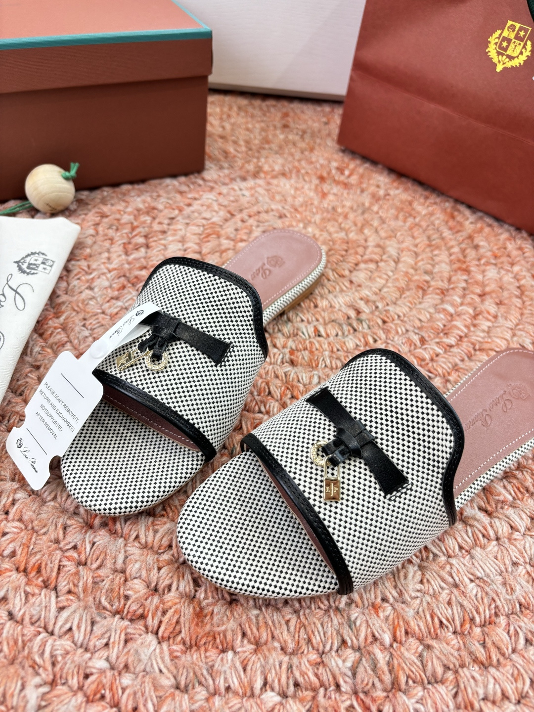 🌾G131😁Loro piana代购级拖鞋lp这款亚麻帆布拖鞋搭配饰有Loro Piana My Cha