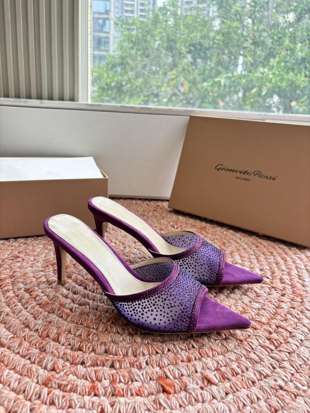 🌾G305😀GianvitoRossi吉安维托罗西网纱拖鞋凉鞋系列经典粉色羊反绒皮&粉色小羊皮超级百搭的