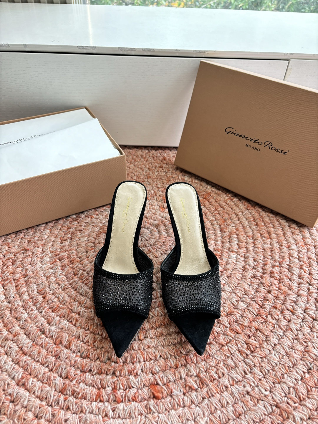 🌾G305😀GianvitoRossi吉安维托罗西网纱拖鞋凉鞋系列经典粉色羊反绒皮&粉色小羊皮超级百搭的