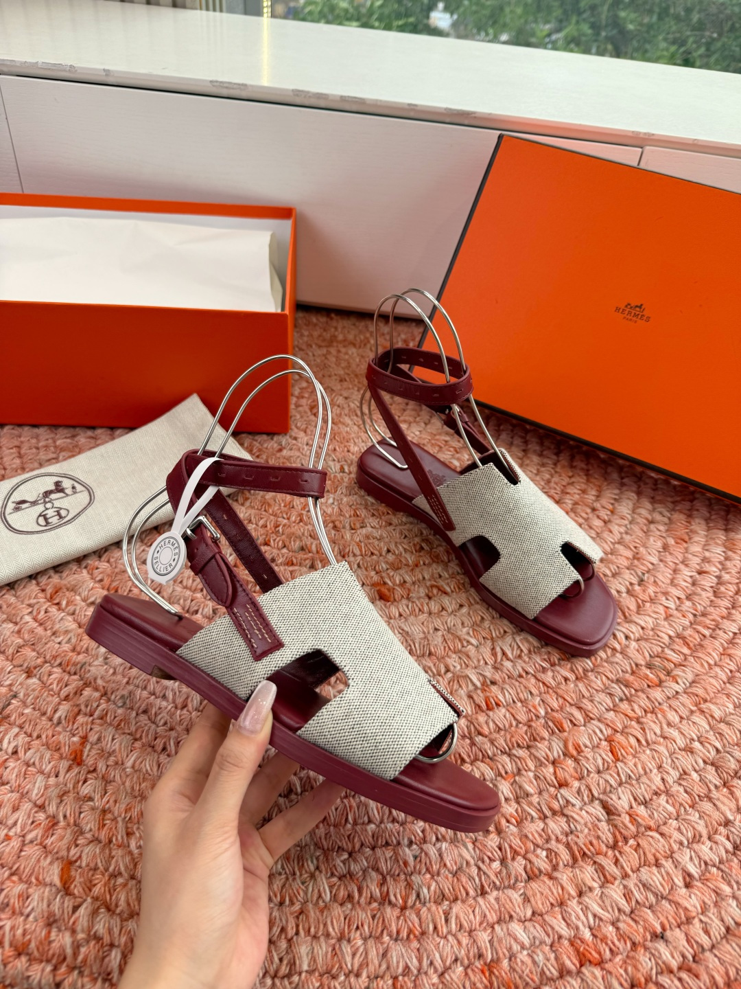 🌾G203高端品质H家 2026春夏新款 HERMES爱马仕H凉鞋一字平底真皮外穿凉鞋女扣平底金属银扣真