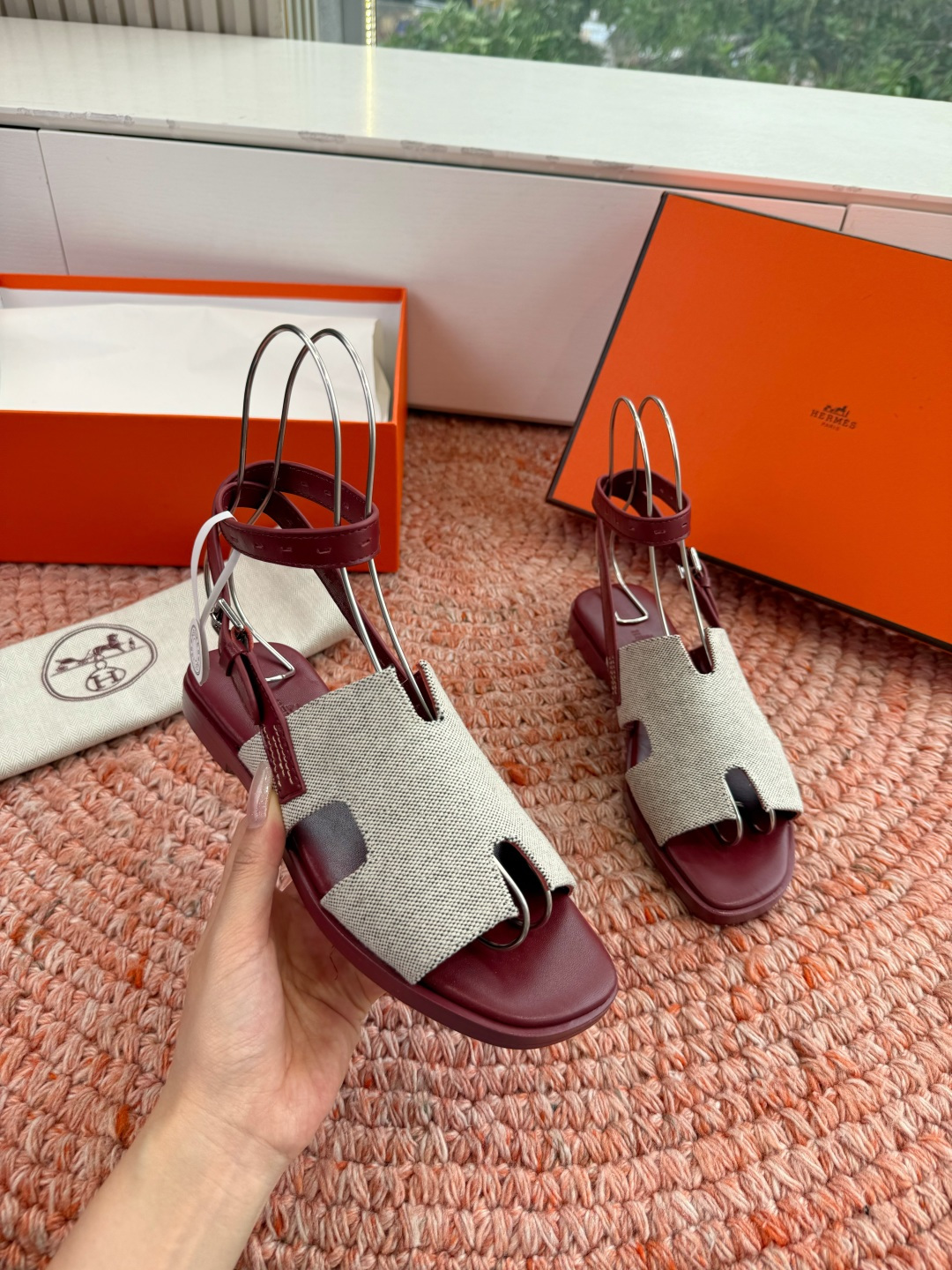 🌾G203高端品质H家 2026春夏新款 HERMES爱马仕H凉鞋一字平底真皮外穿凉鞋女扣平底金属银扣真