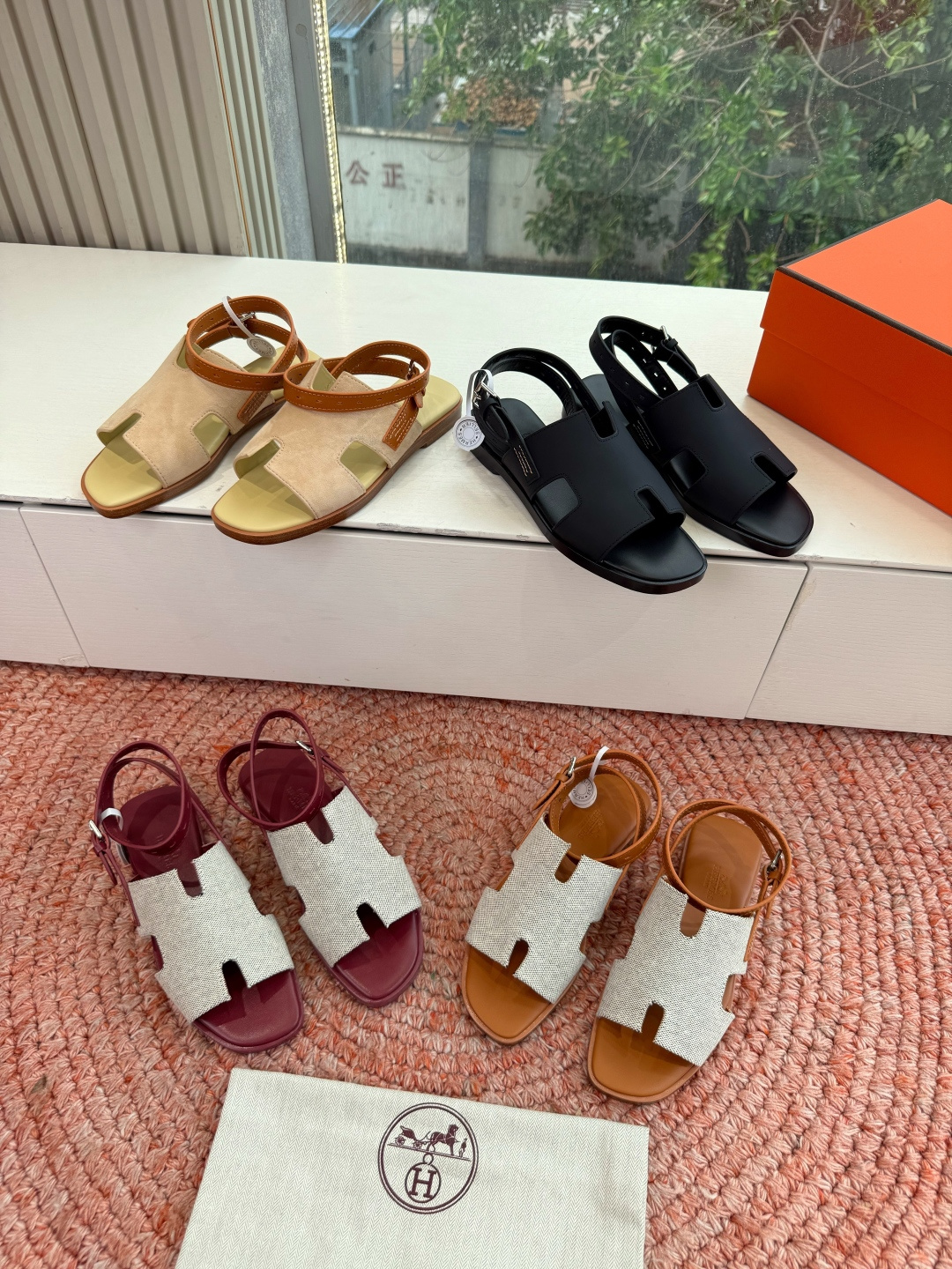 🌾G203高端品质H家 2026春夏新款 HERMES爱马仕H凉鞋一字平底真皮外穿凉鞋女扣平底金属银扣真
