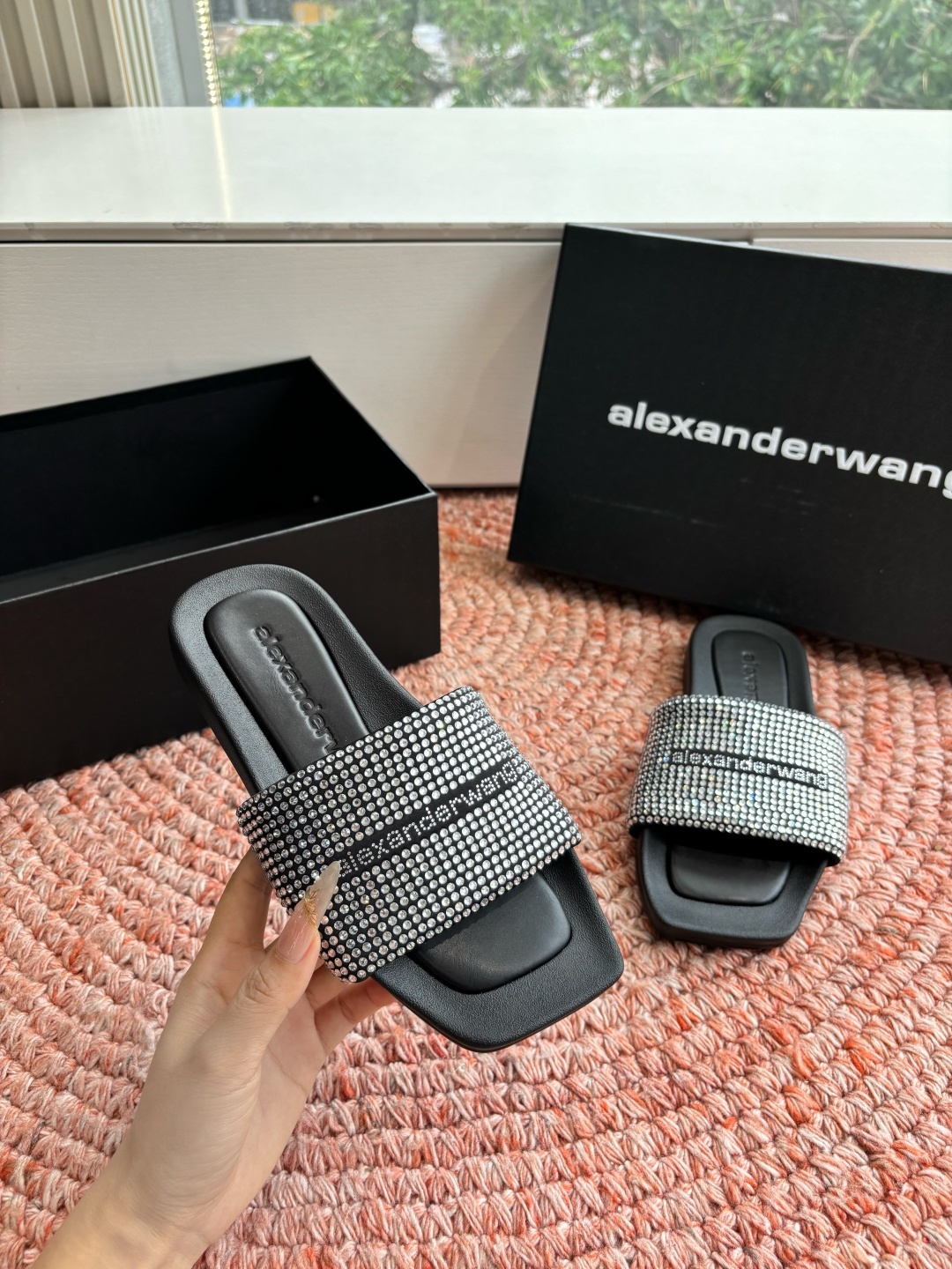 🌾G013顶级品质Alexander Wang aw carter亚历山大王 烫钻 拖鞋Jennie 大