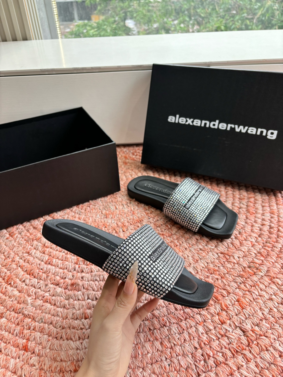 🌾G013顶级品质Alexander Wang aw carter亚历山大王 烫钻 拖鞋Jennie 大