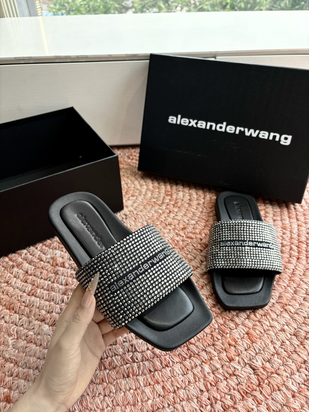 🌾G013顶级品质Alexander Wang aw carter亚历山大王 烫钻 拖鞋Jennie 大